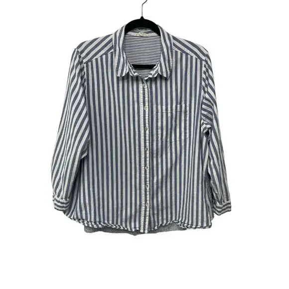 Jane and Delancey Striped Long Sleeve Button Down Shirt Cotton Blue Women's 1X - Picture 1 of 10